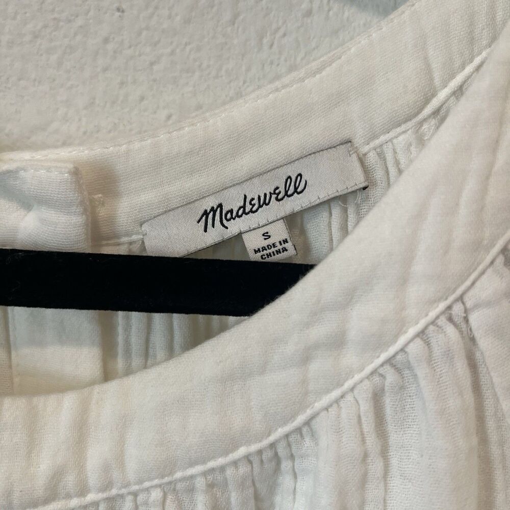 Madewell Lightspun Wide-Neck Cuffed-Sleeve Top White Small Peasant Coastal FF - Picture 4 of 11